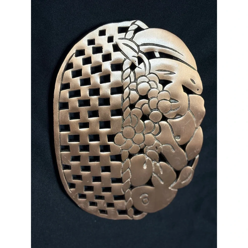 Vintage Copper Fruit Basket Metal Trivet Kitchen Hot Plate Table Decor